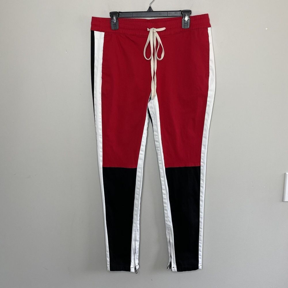 KAYDEN K Mens Red Colorblock Twill Stretch Tapered Leg Pants EUC Ankle Zip Sz XL